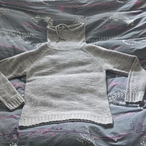 Mens Cozy Raglan Gray Turtleneck Funnel Neck Sweater